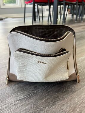 Furla Cream and Taupe Leather Shoulder Bag with dust bag